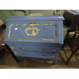 Blue and gilt painted writing bureau