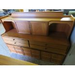 (2077) Mid century teak sideboard with gallery and cupboard section above