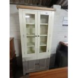 (16) Cream glazed display cabinet with oak top