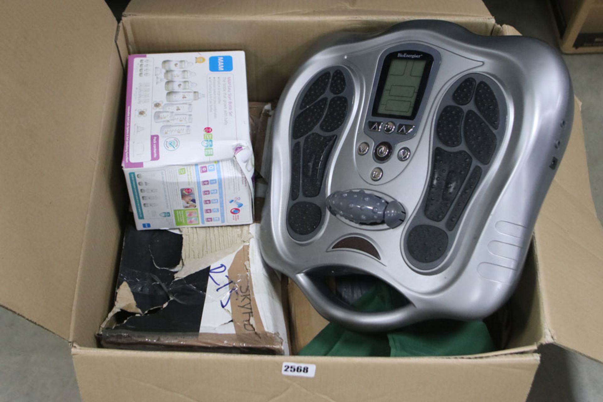 Box of misc items inc. foot massager