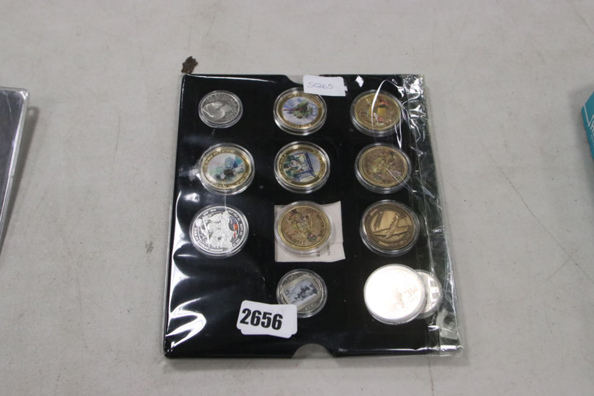 2682 Tray containing selection of various enamel and commemorative coins