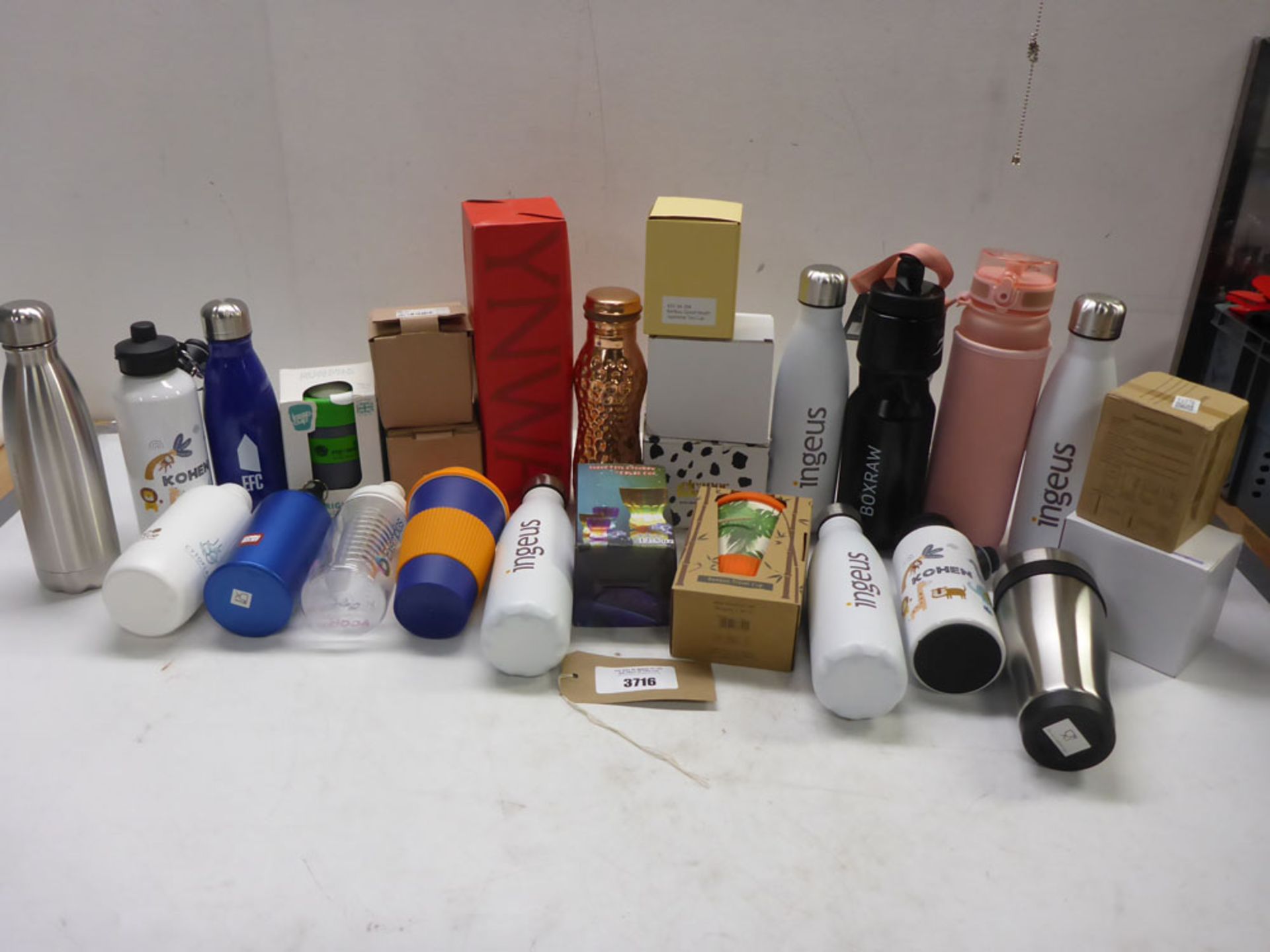 Selection of water bottles, travel & coffee mugs