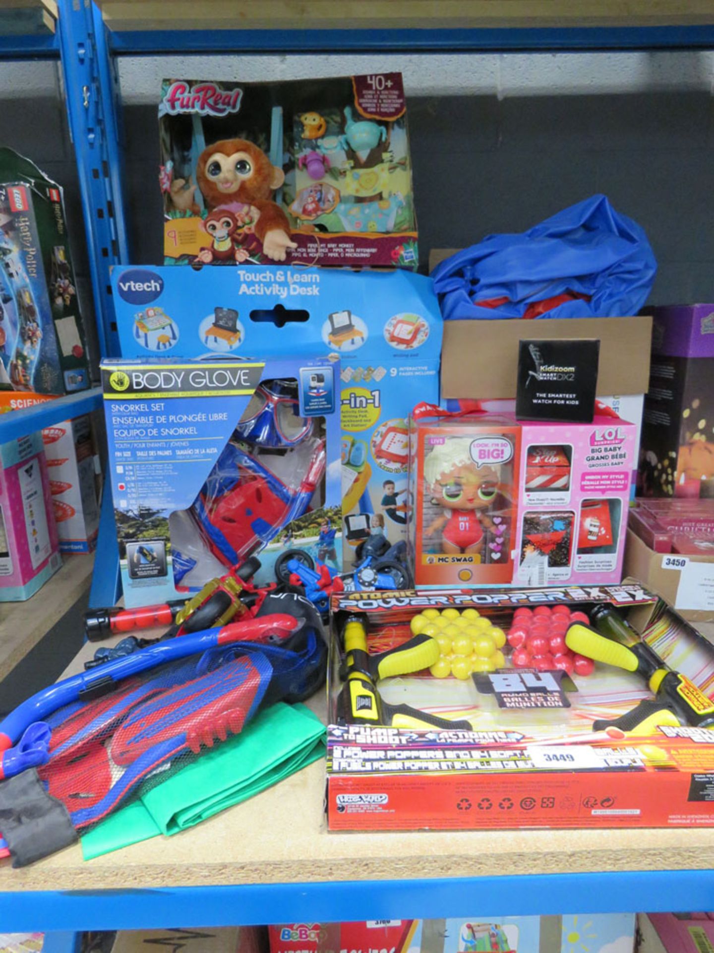 Large selection of toys to include body glove, vtech, lol surpise, etc