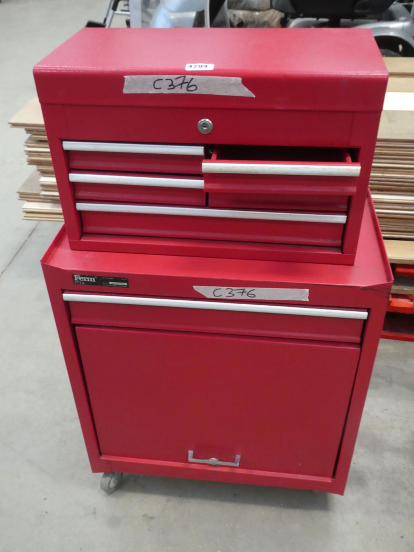 Small red wheeled tool cabinet