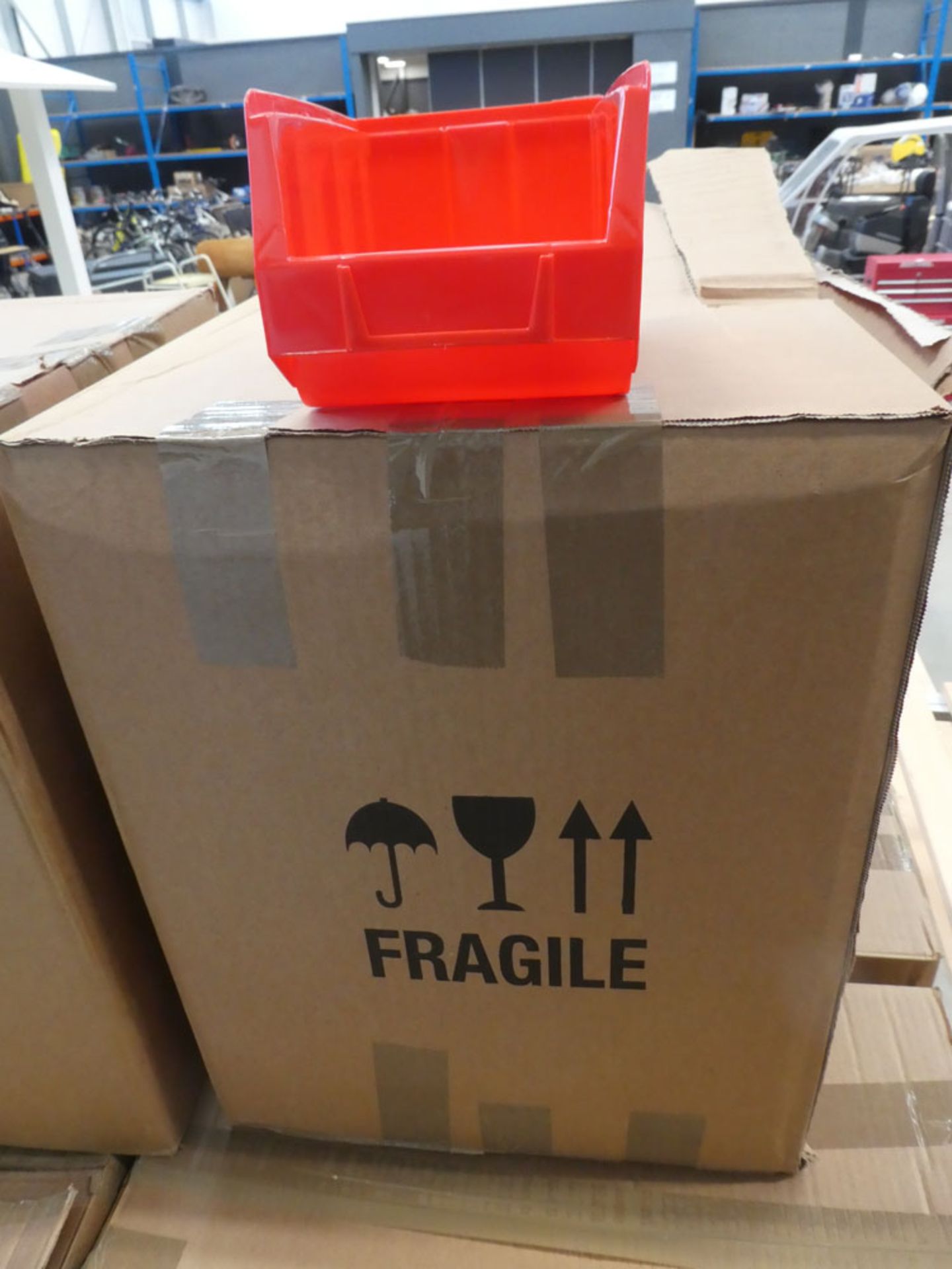 Box of red lin bins