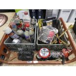 Crate containing wheel wrench, tyre pump, car spray, alarm system , small light etc