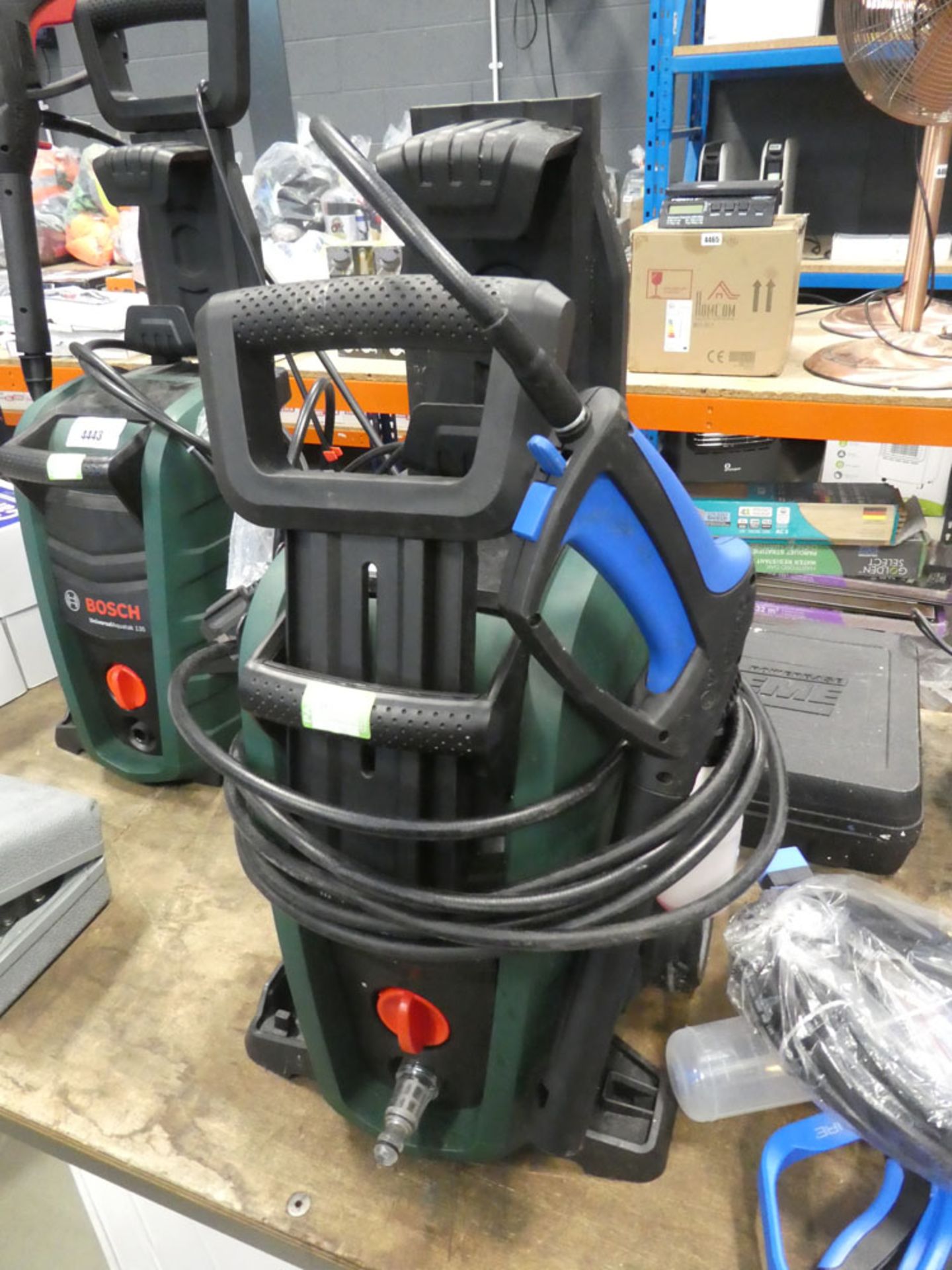 Bosch Universal Aquatac electric pressure washer with Nilfisk hose and Nilfisk patio cleaning head