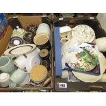 2 boxes containing Denby and Royal Doulton crockery plus collector's plates and other china
