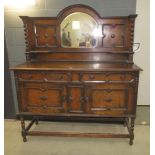 Oak mirror backed sideboard with barley twist columns