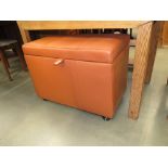 Brown leather effect ottoman