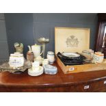 Quantity of Wade barrels, 1930's coffee cups and saucers, Jasperware, artists box, Bedford decorated