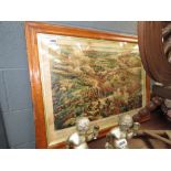 Victorian military engraving in birds eye maple frame