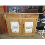 Dutch pine sideboard with tiled panels