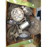 Box containing large quantity of silver plate to include water jugs, teapots, bon bon dishes, and