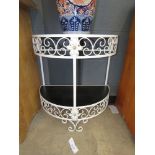 Glass and wrought iron demi lune console table