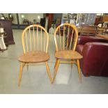 Pair of ercol style elm seated dining chairs