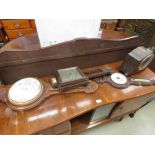 Three barometers plus a dome topped mantel clock