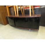 Walnut finished and glazed bow fronted TV stand