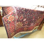 (7) Large navy blue and red floral carpet
