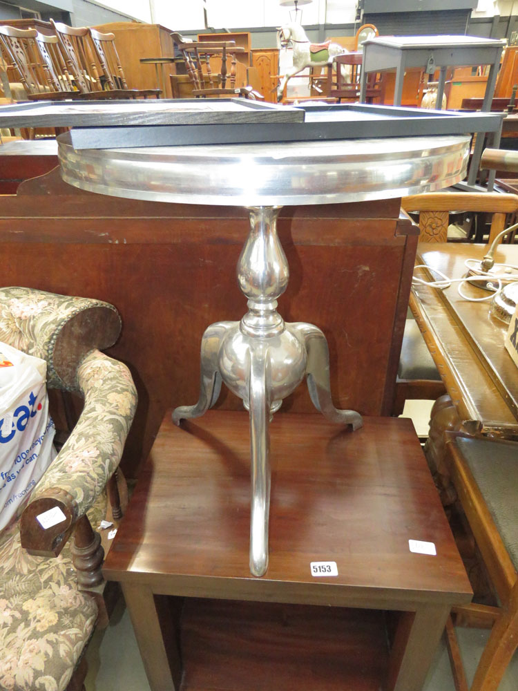 Brushed metal tripod occasional table