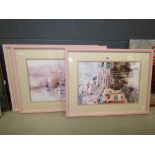 5077 3 framed and glazed harbour scenes