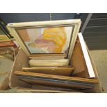 Quantity of mirrors plus nude studies, urban watercolours, engravings of cityscapes and rural