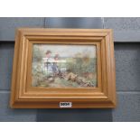 Framed and glazed watercolour children in the countryside