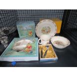 Cage containing Royal Doulton Bunnykins and Winnie the Pooh crockery