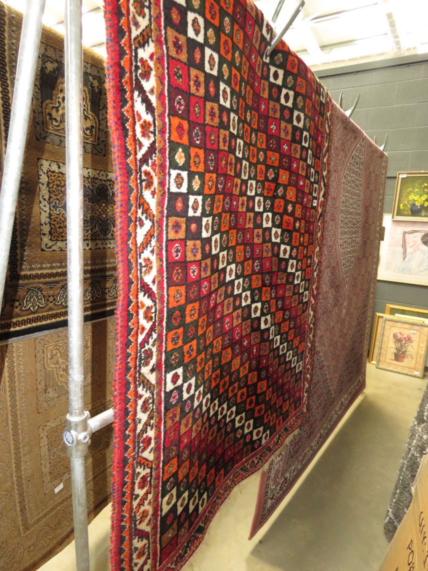 Hand woven Iranian rug with geometric pattern