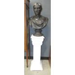 Plaster bust of Julius Caesar on cream painted column