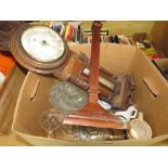 Box of barometer, candlestick, glassware, beer stein, ginger jar and jug