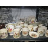 Cage containing large quantity of commemorative ware