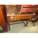 Oak side table with single drawer and stretchers