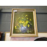 5277 Oil on board of still life with yellow flowers