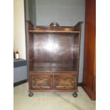 Oak open bookcase with double cupboard under