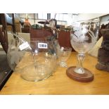 Etched glass goblet plus a celery glass punch bowl and ladle