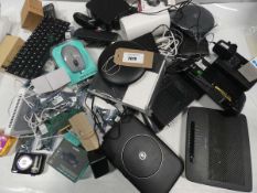 Bag of electrical related accessories/devices; routers, webcams, PC mice, components, etc