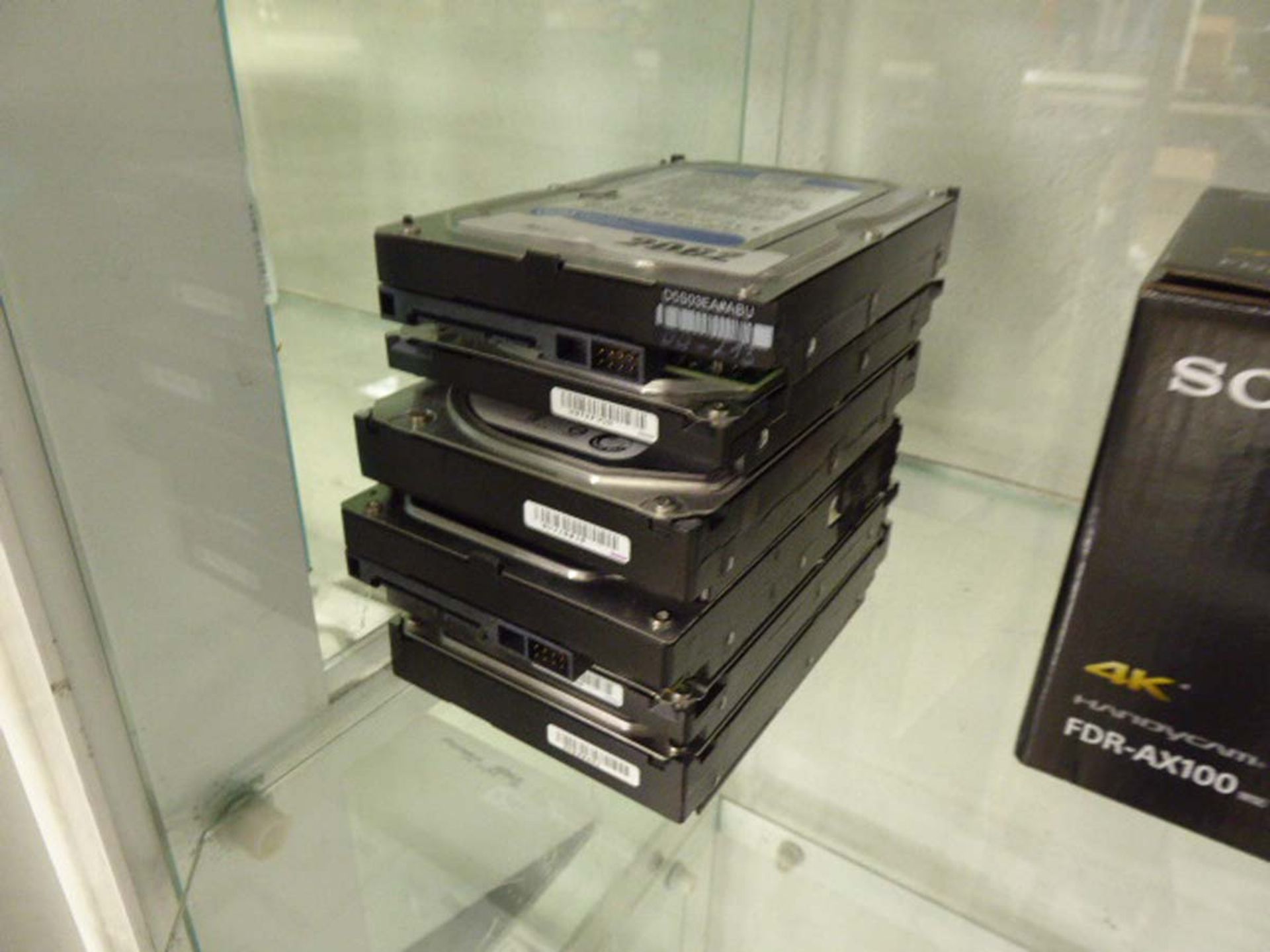 6 various sized hard drives