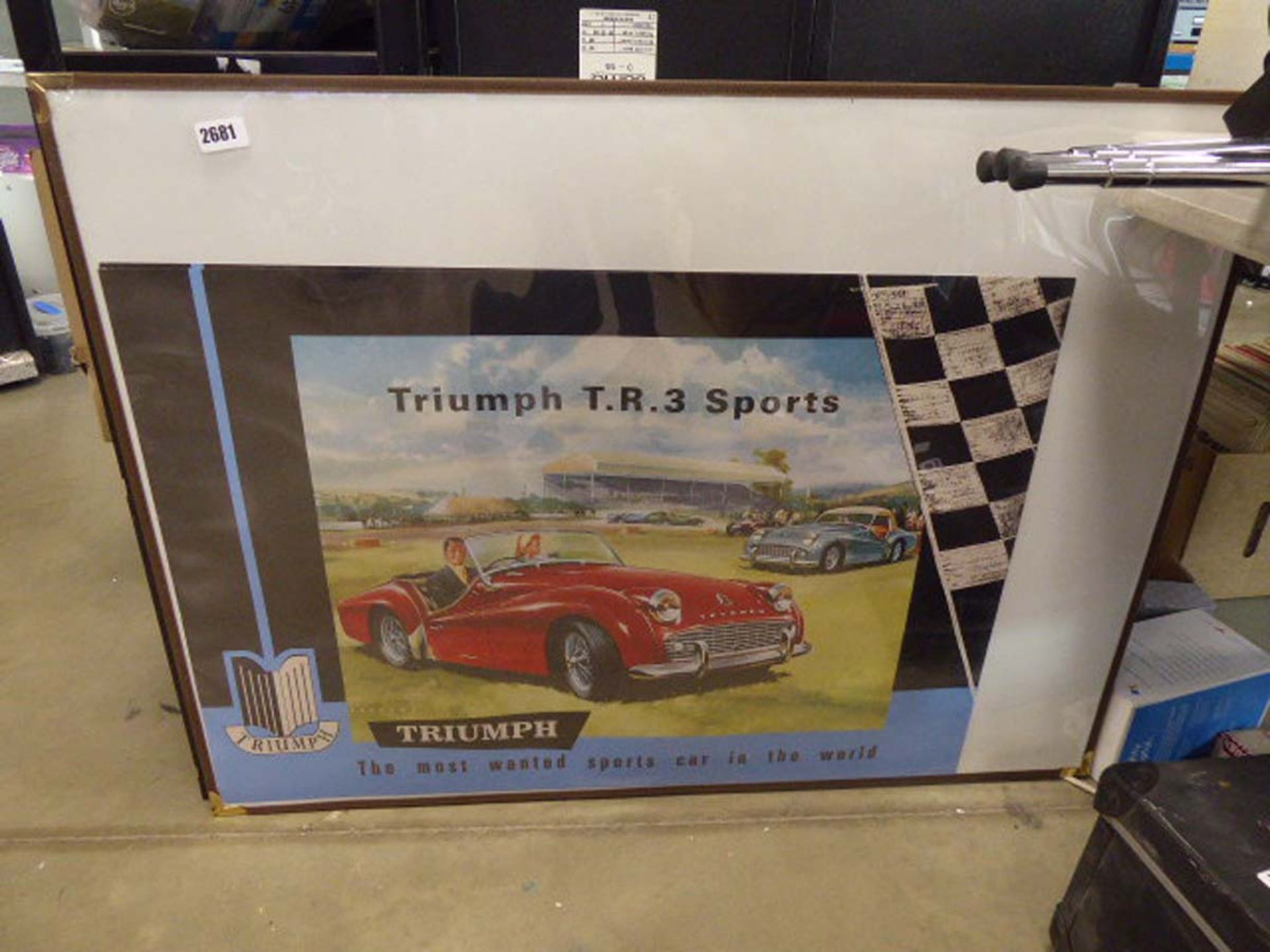 Quantity of vintage car posters to include Triumph TR3 and Triumph TR3 Sports