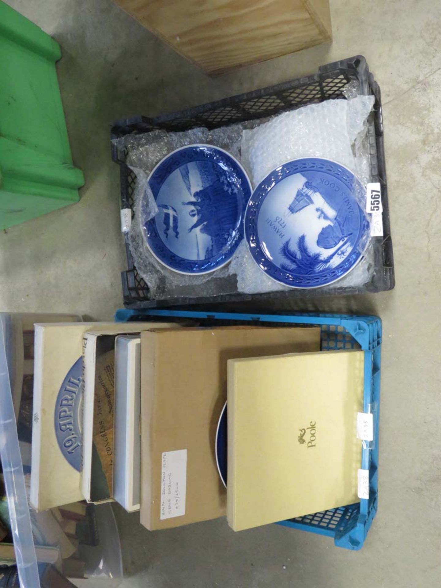 2 boxes containing a quantity of Royal Doulton and Royal Copenhagen collectors plates