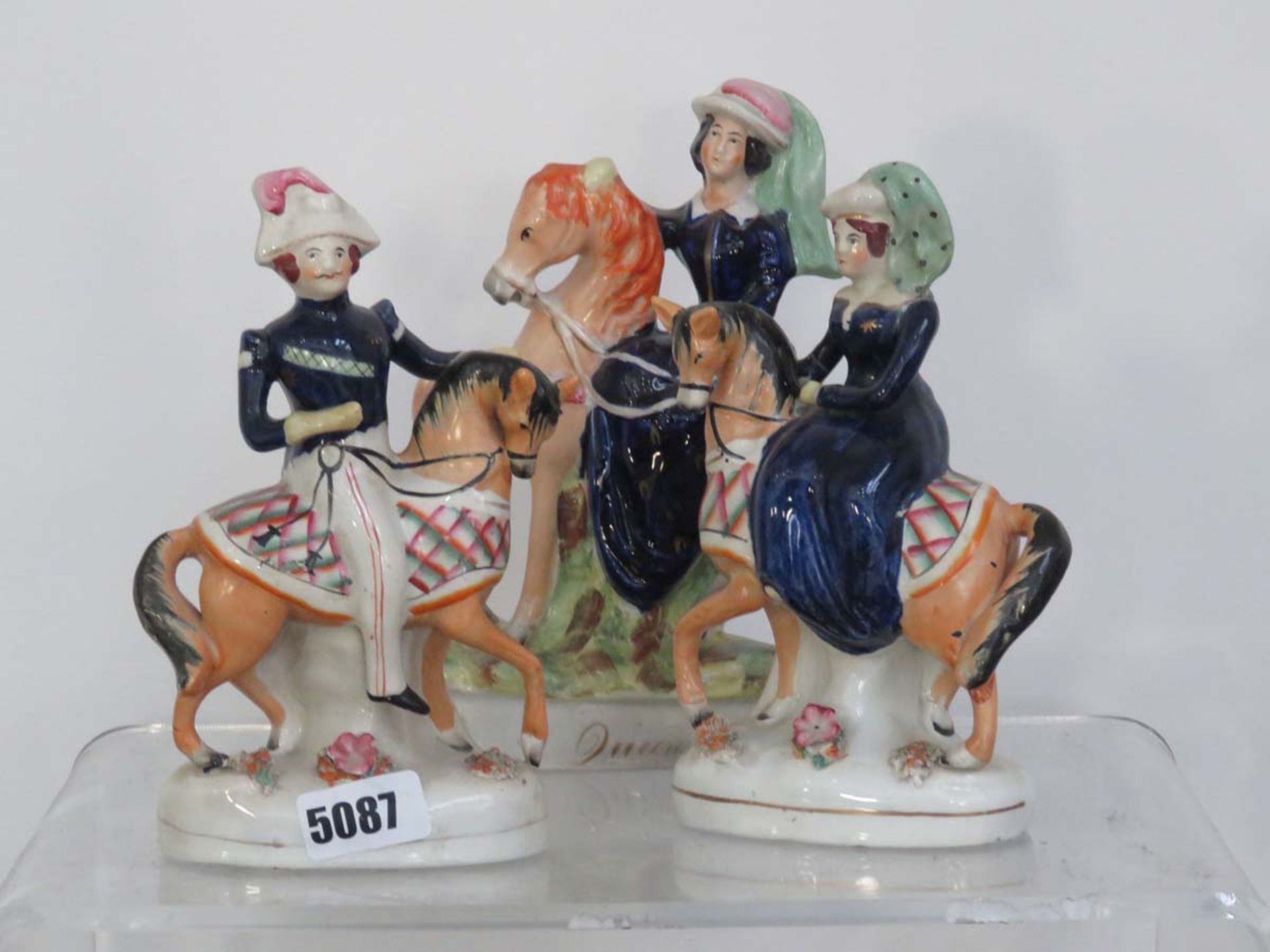3 flatback Staffordshire figures on horseback