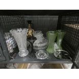 Cage containing a Greek souvenir vase plus glass dishes and a lemon squeezer