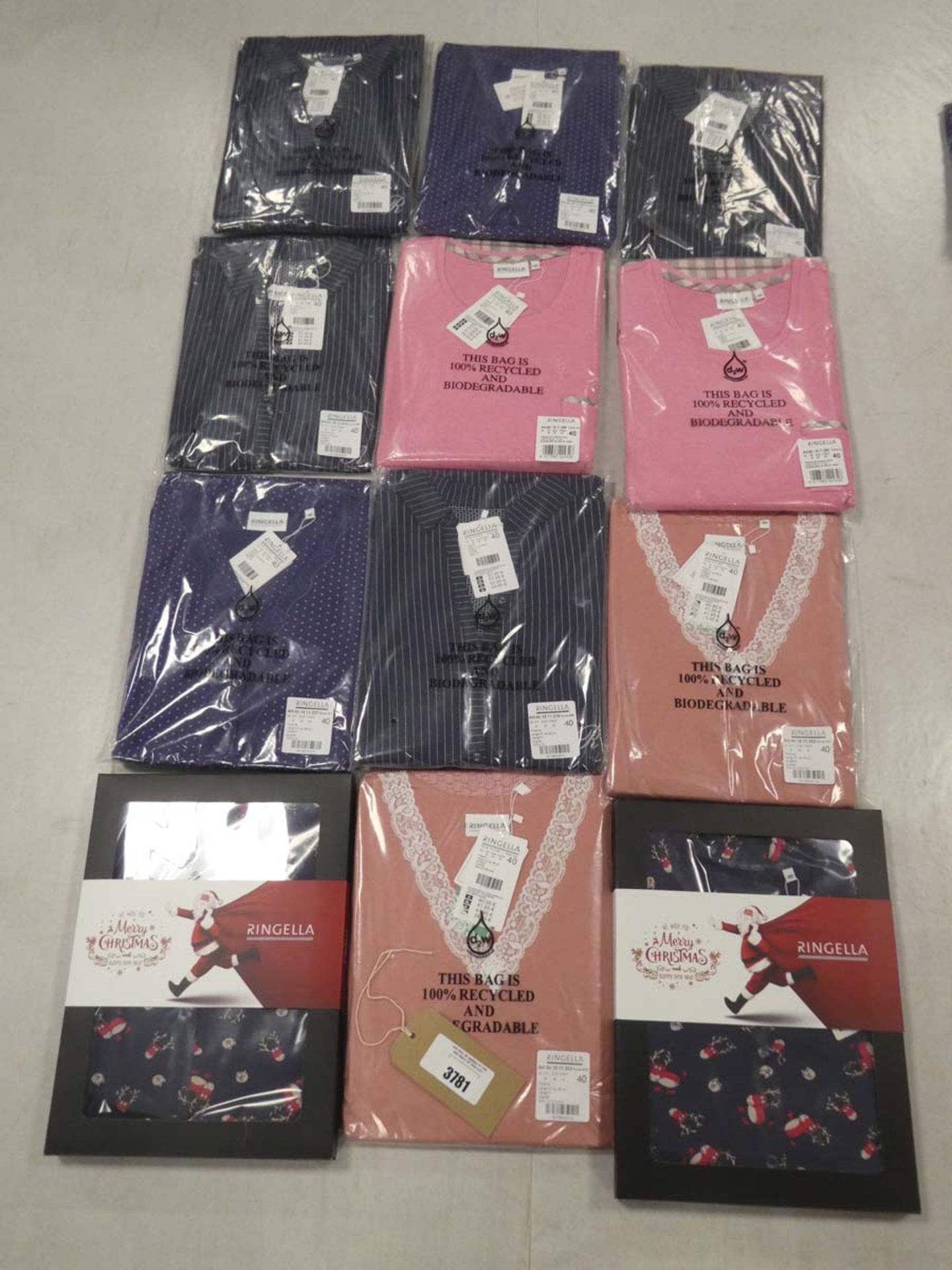 Bag containing 12 pyjama/nightwear sets, various styles, euro size 40