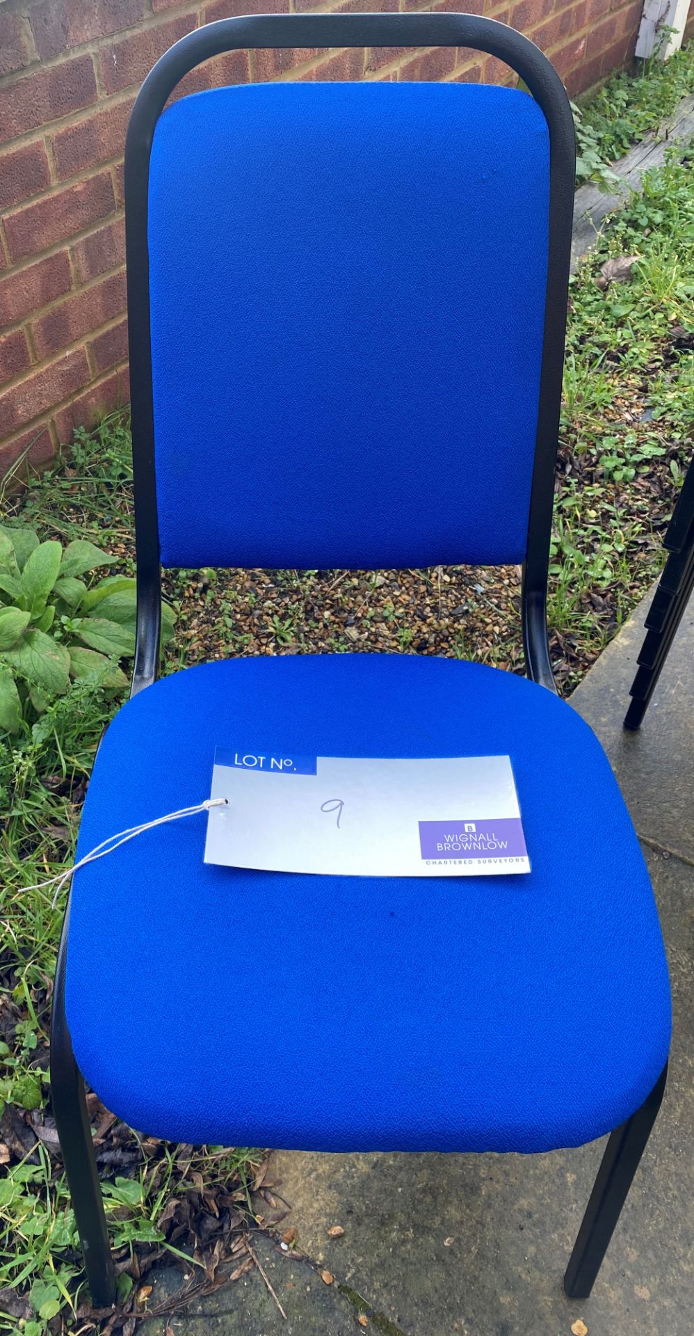 10 Blue Fabric Stacking Chairs.