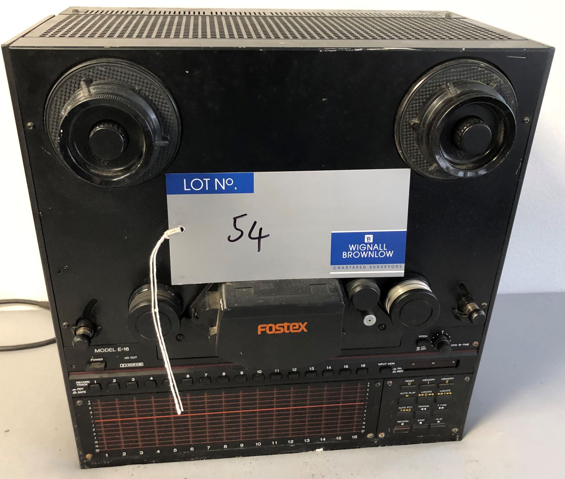 A Fostex E-16 Reel to Reel Multitrack Recorder (powers up).
