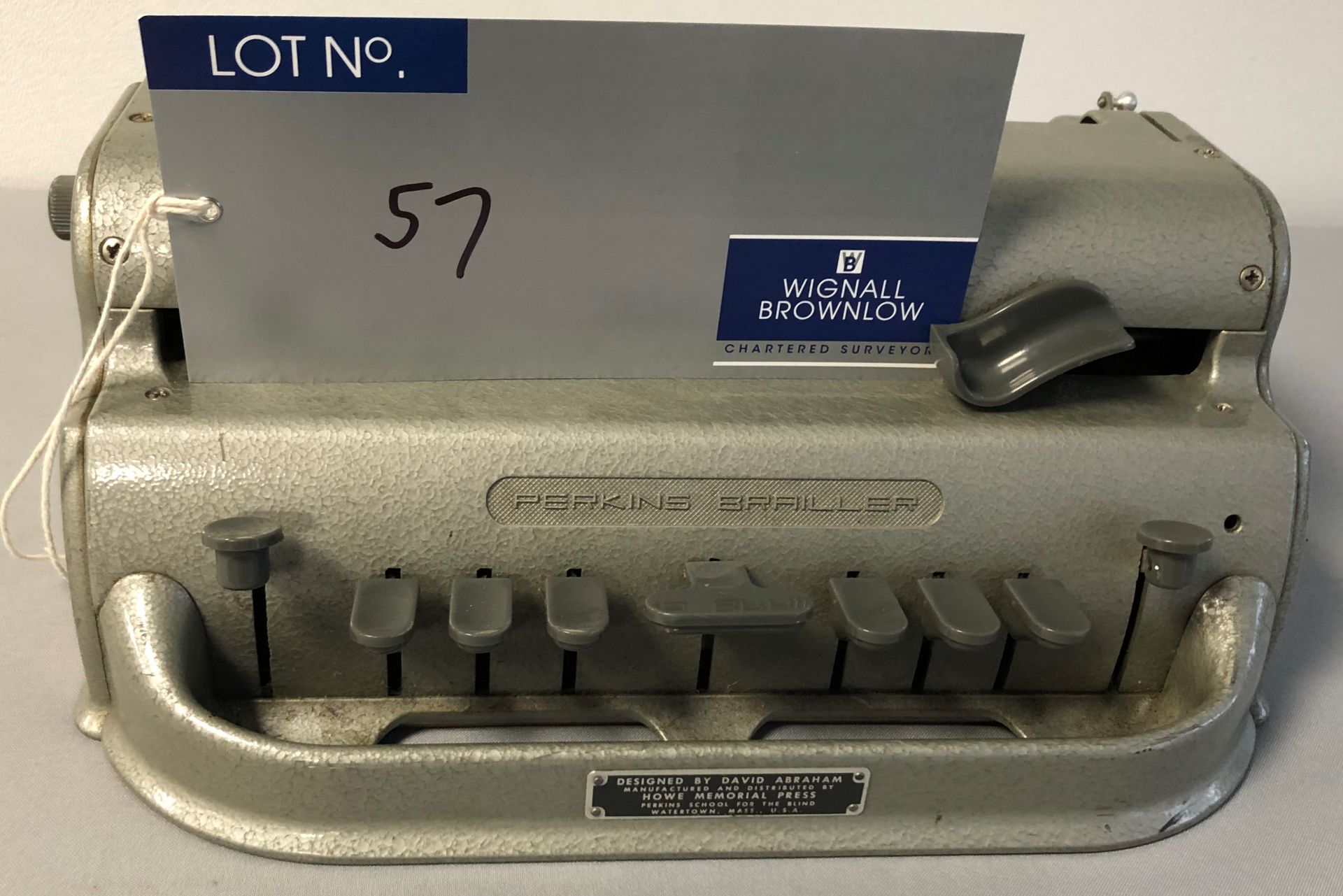 A Perkins Brailler Braille Typewriter.