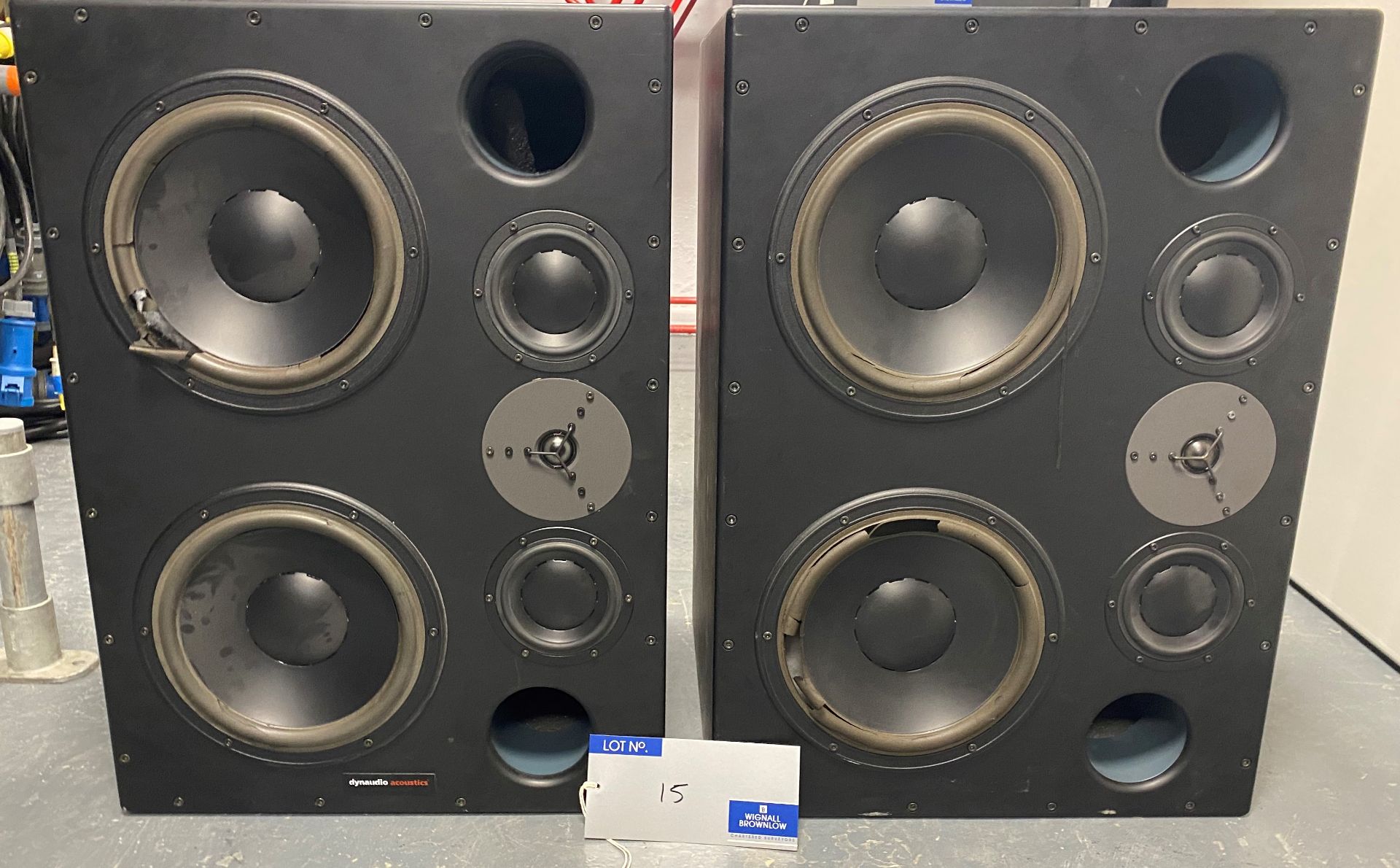 A Pair of Dynaudio Acoustic Cinema Speakers, 770mm x 500mm x 500mm, 12in speaker, 5in tweeter (