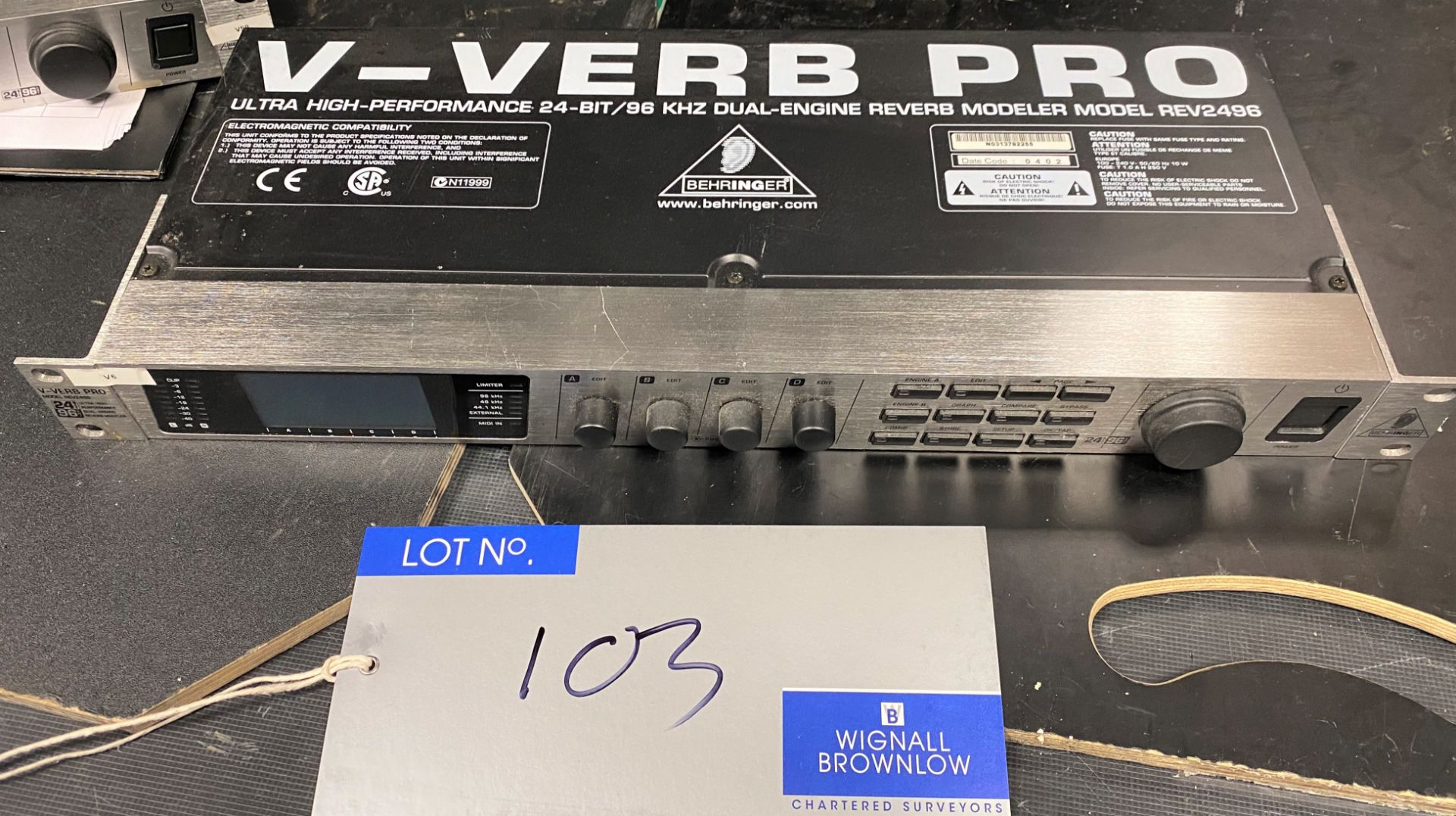 A Berhinger V-VERB PRO REV2496 Ultra High Performance 24-BIT/96kHz Dual-Engine Reverb Modeler (