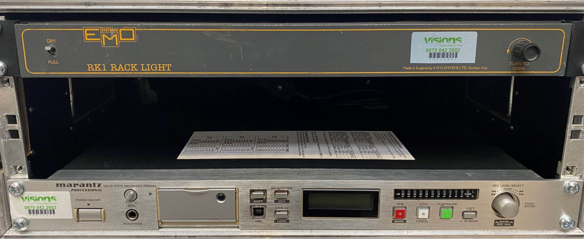 A Marantz PMD560 Solid State Recorder with EMO Systems RK1 Rack Light and flight case (condition