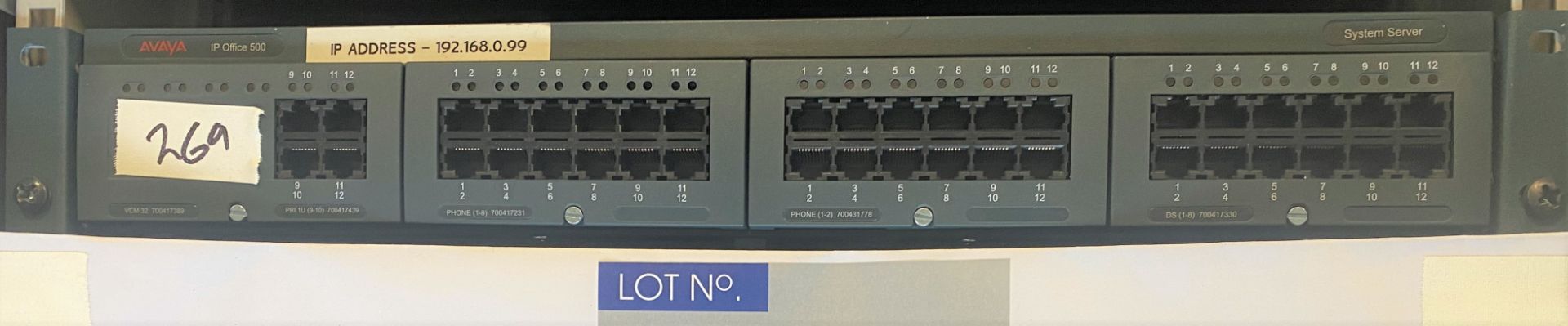 An Avaya IP Office 500 System Server; An Avaya IP Office 500 BRI So8 Expansion Module; 4 SDI/BNC